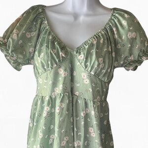 ROMWE Green Floral Mini Dress